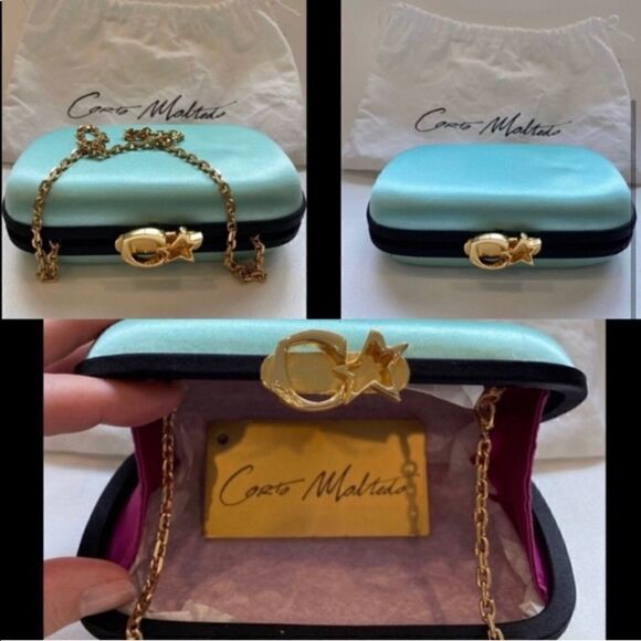 CARTO MOLTEDO SUSAN BLUE SATIN CHAIN CLUTCH BAG - Picture 5 of 8